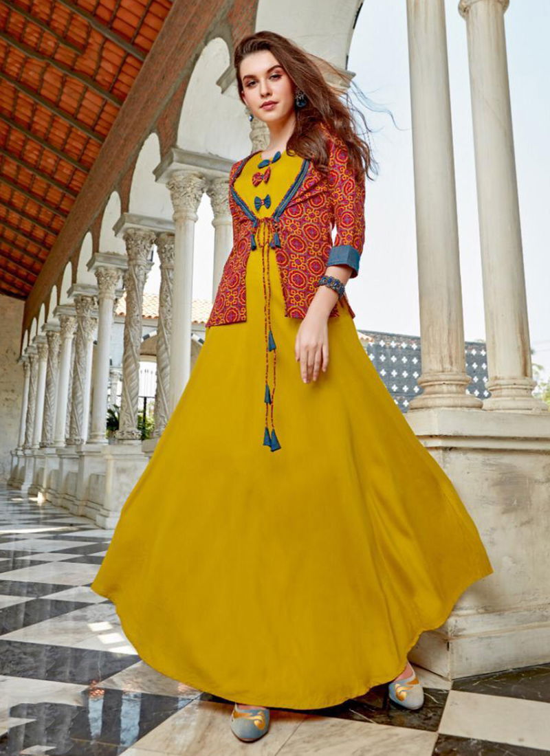 Parker Rayon Two Tone Embroidery Work Stylish Party Wear Long Kurti Collection 2001-2010